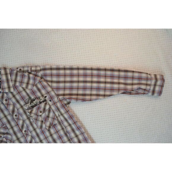 Manchester Men's Large Brown Plaid Embroidered Pearl Snap Western Shirt - Picture 15 of 16